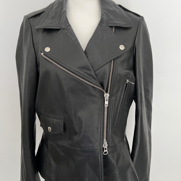 Barneys Black Leather Cropped Biker Jacket Peplum Large - Picture 3 of 10